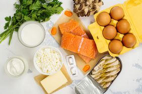 Foods with vitamin D: salmon, sardines, eggs, mushroom, milk.