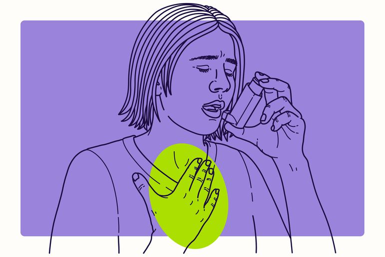 Illustration of a boy using an asthma inhaler