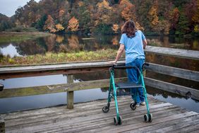 Handicapped lady on a dock