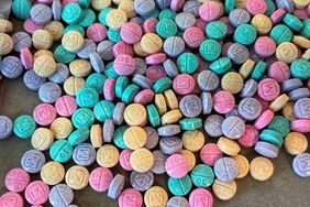 Rainbow fentanyl pills on the counter